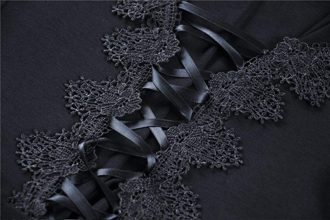 Women's Gothic Butterfly Sleeved Lace-up Tops With Irregular Hem - Image 10