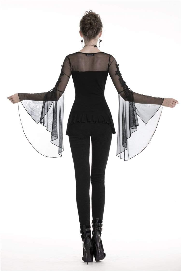 Women's Gothic Butterfly Sleeved Lace-up Tops With Irregular Hem - Image 3