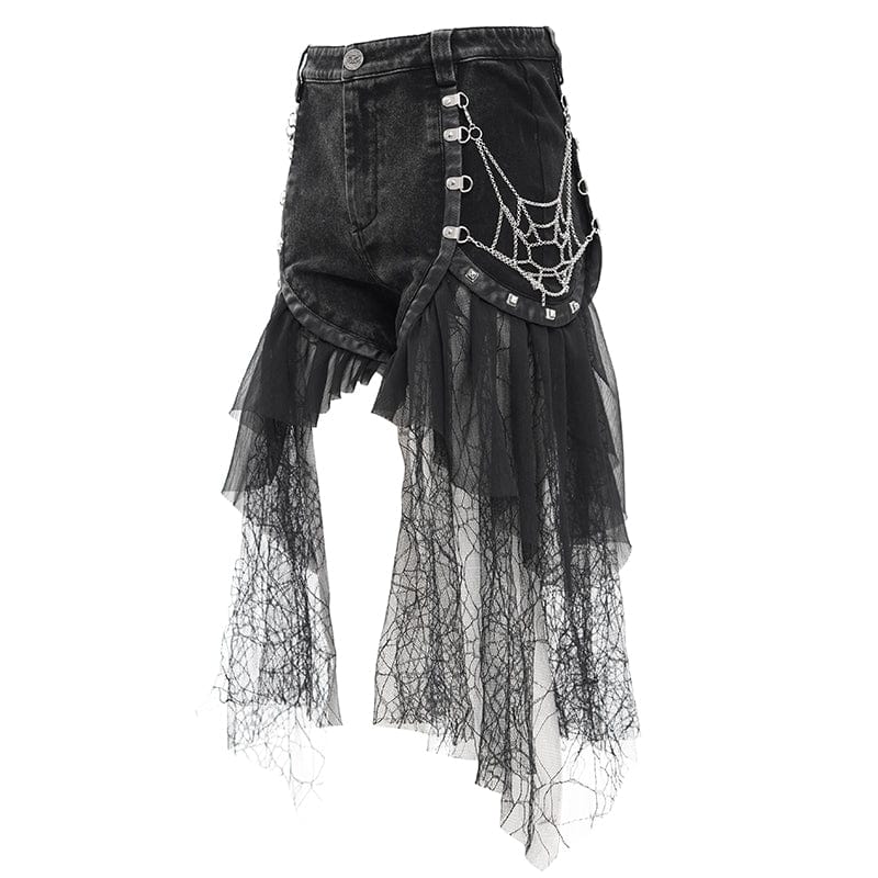 Women's Gothic Chain Mesh Ripped Irregular Hem Shorts - Image 8