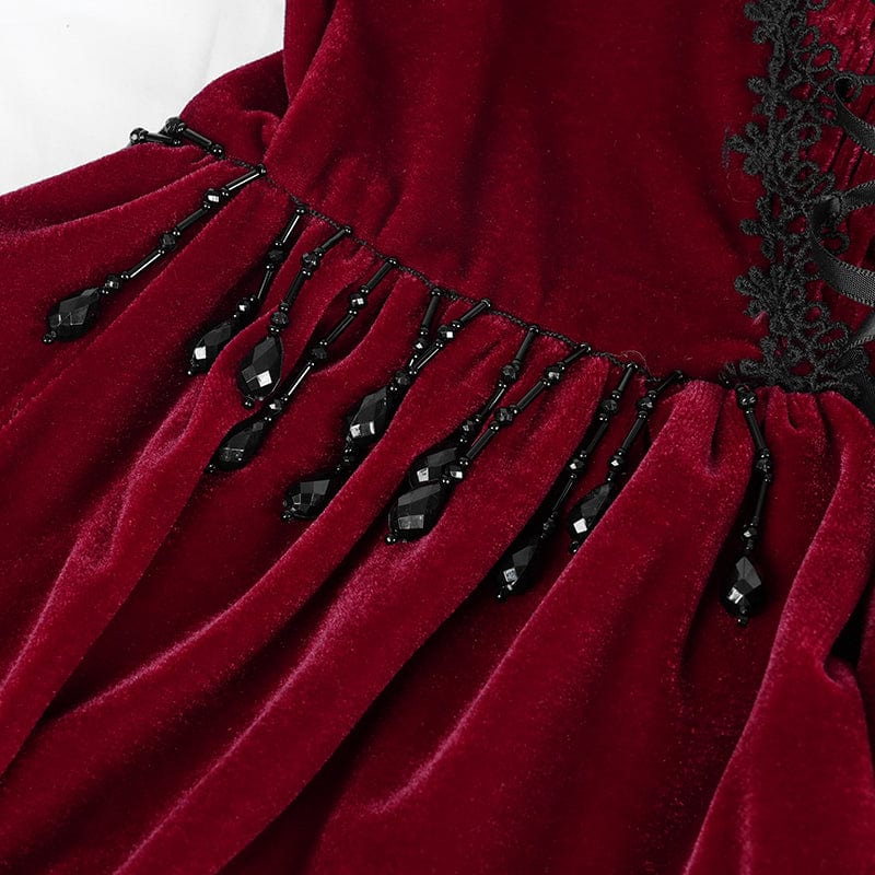 Women's Gothic Chain Ruffled Lace Short Slip Dress Graduation Dress Red - Image 12