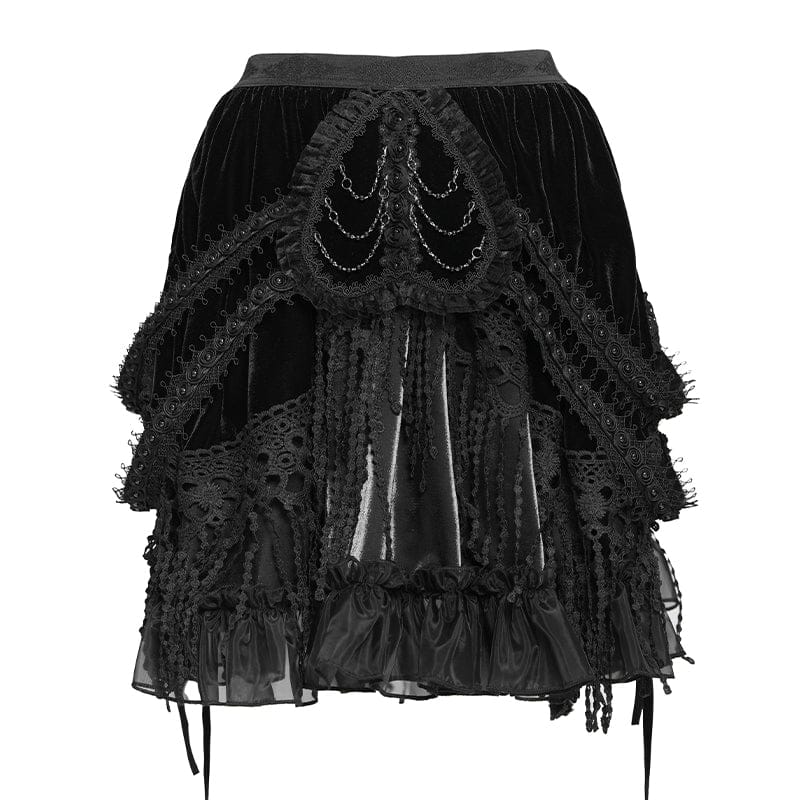 Women's Gothic Chained Tassels Layered Short Skirt Black - Image 7