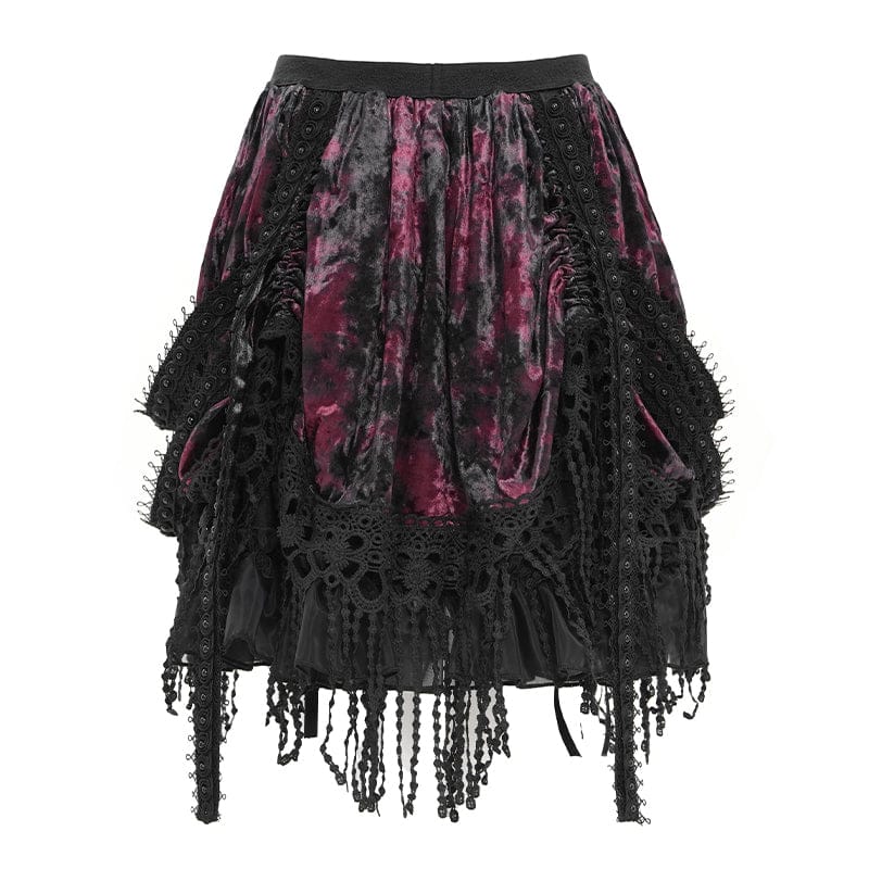 Women's Gothic Chained Tassels Layered Short Skirt Black-Red - Image 9