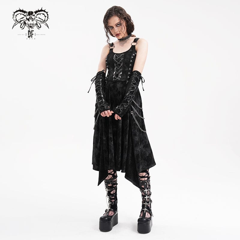 Women's Gothic Chains Rings Slip Dress with Gloves - Image 3