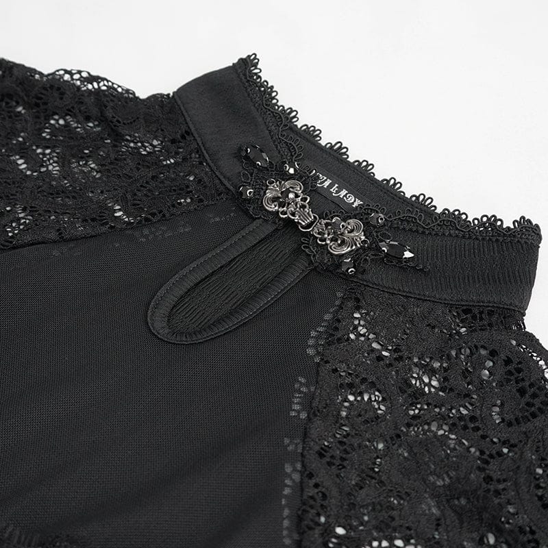 Women's Gothic Cheongsam Collar Lace Splice Ruffled Shirt - Image 8