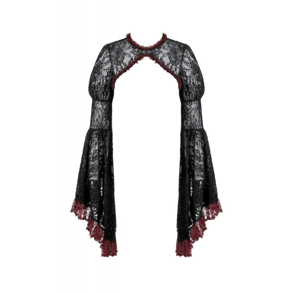 Women's Gothic Contrast Color Floral Lace Cape - Image 10
