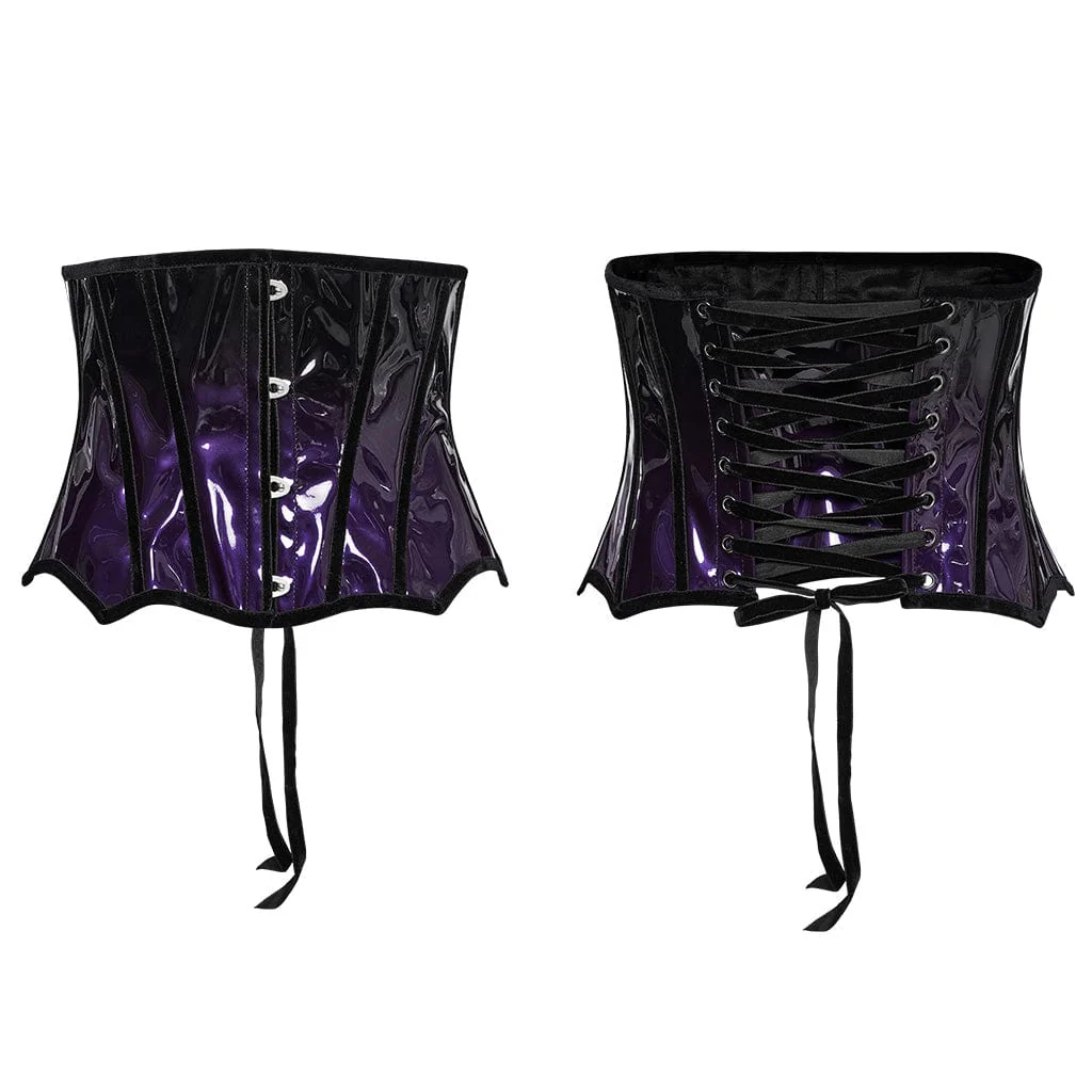 Women's Gothic Contrast Color Patent Leather Underbust Corset Purple - Image 5