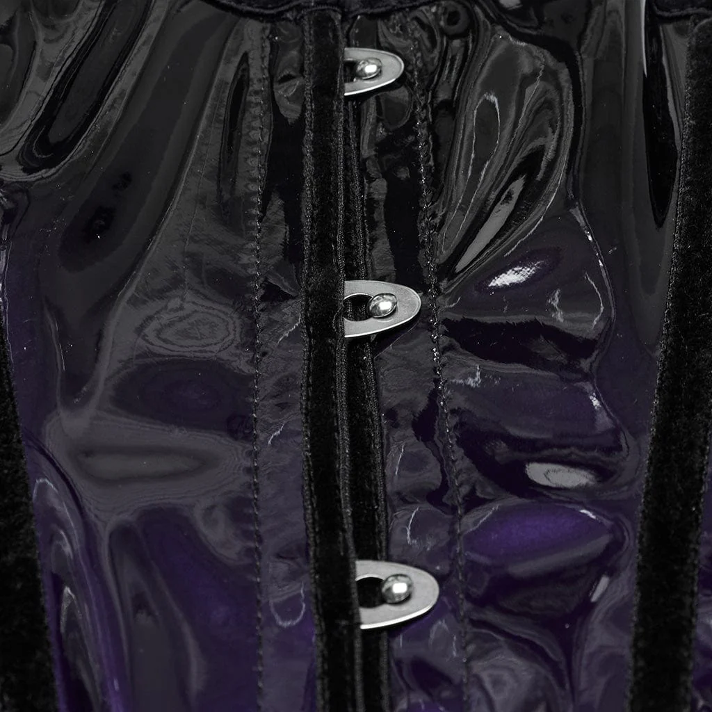 Women's Gothic Contrast Color Patent Leather Underbust Corset Purple - Image 8