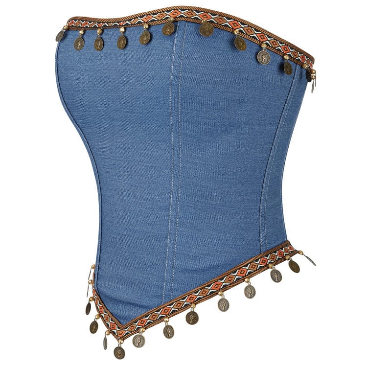 Women's Gothic Copper Piece Tassels Zip Overbust Corset - Image 2