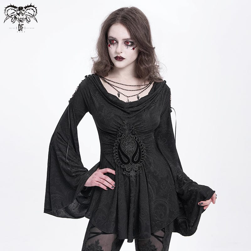 Women's Gothic Cowl Neck Flared Sleeved Shirt - Image 2