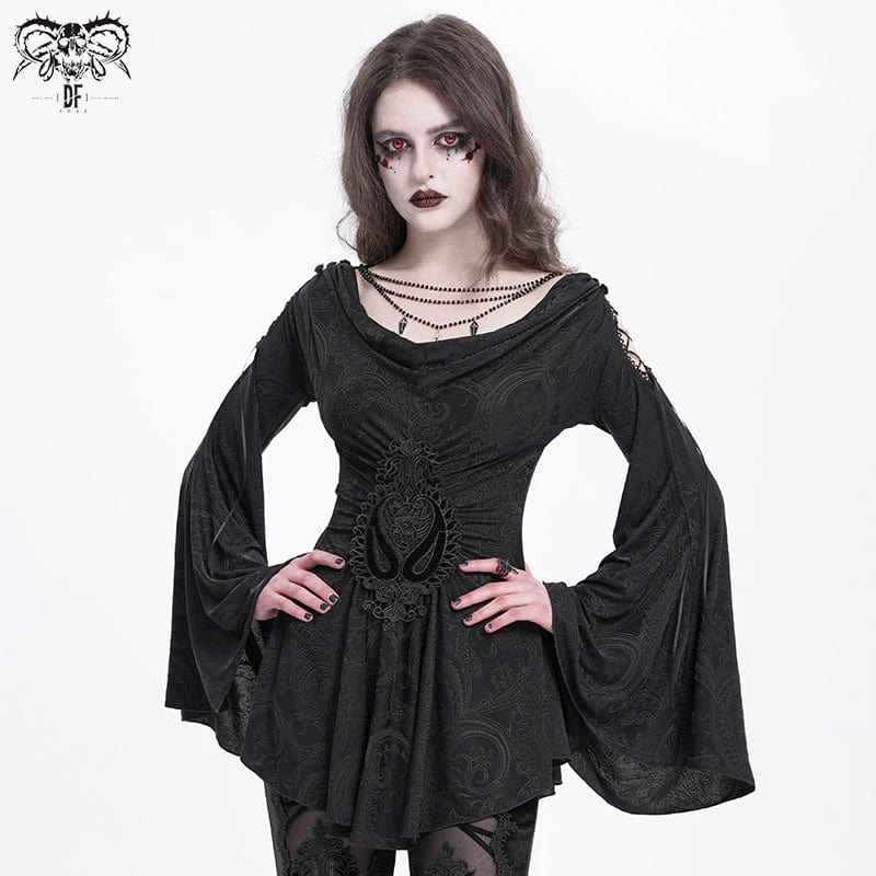 Women's Gothic Cowl Neck Flared Sleeved Shirt - Image 3