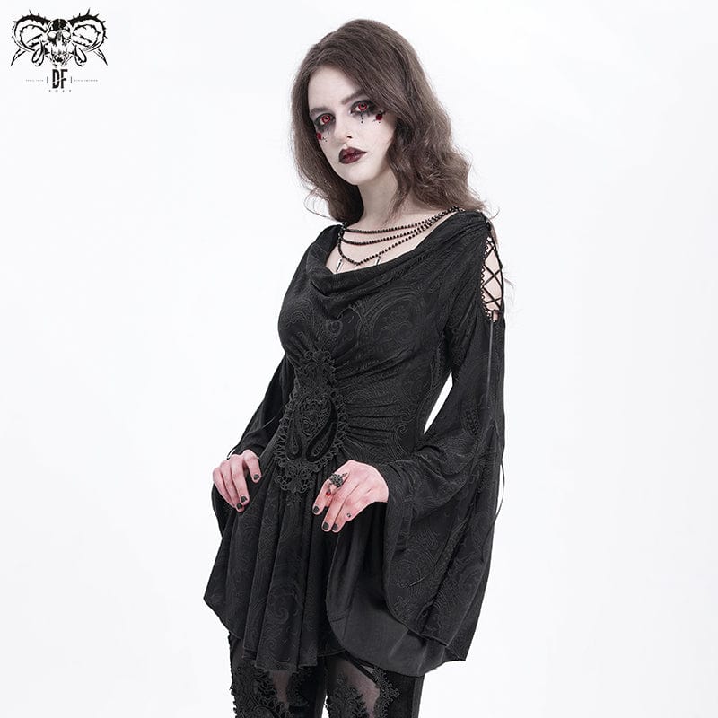 Women's Gothic Cowl Neck Flared Sleeved Shirt - Image 4