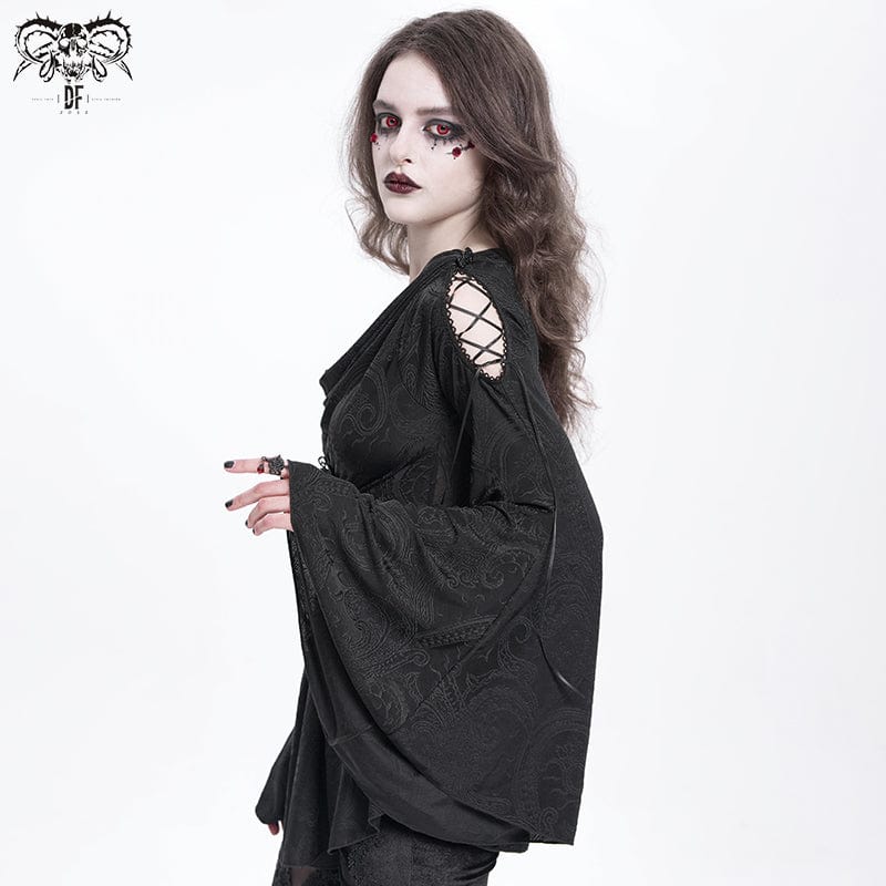 Women's Gothic Cowl Neck Flared Sleeved Shirt - Image 5