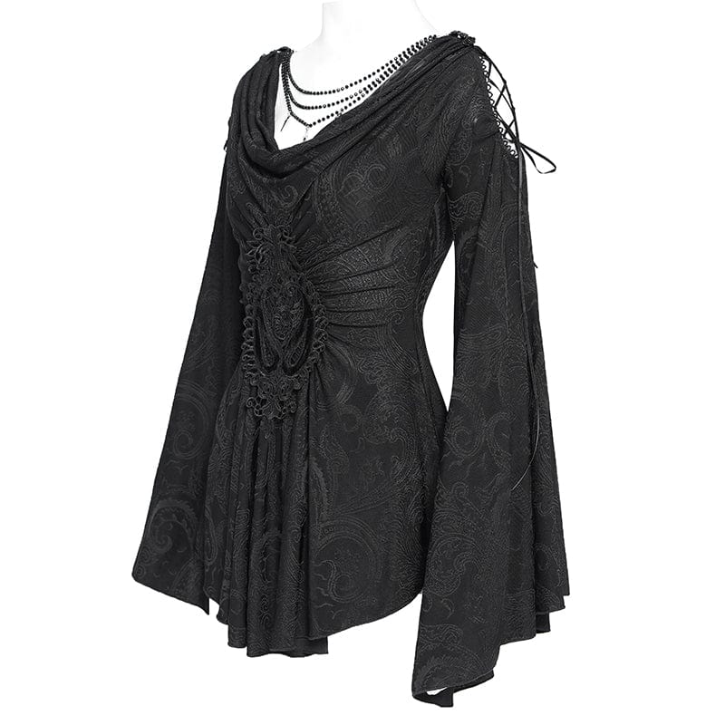 Women's Gothic Cowl Neck Flared Sleeved Shirt - Image 9