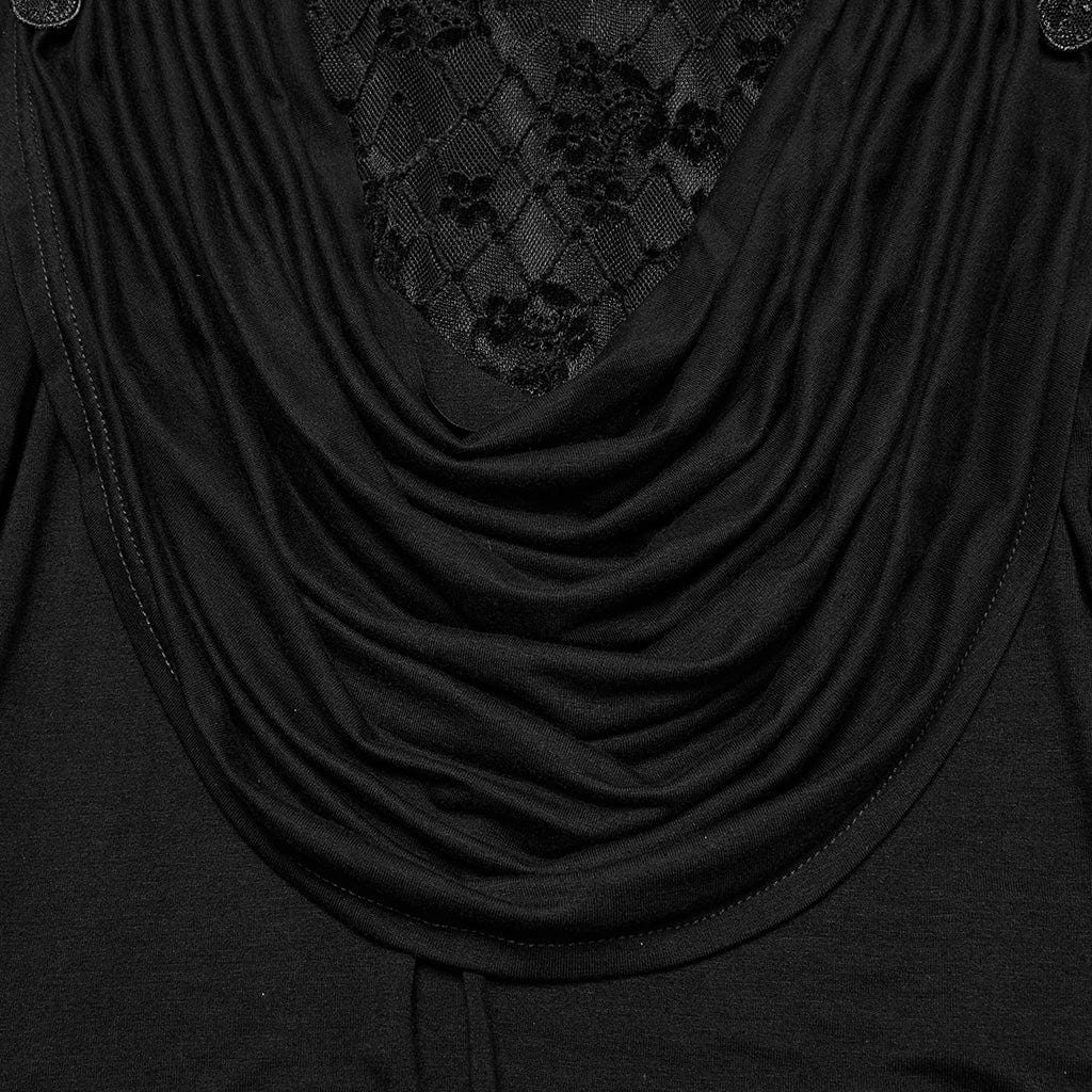 Women's Gothic Cowl Neck Lace Splice Shirt - Image 7