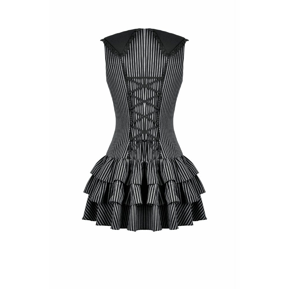Women's Gothic Cross Bowknot Pinstripe Ruffle-Tier Dress Graduation Dress - Image 12