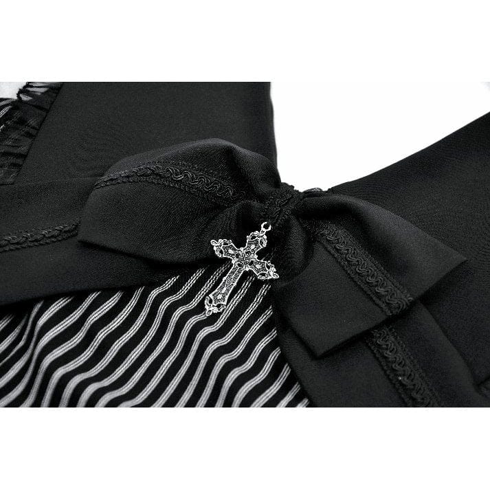 Women's Gothic Cross Bowknot Pinstripe Ruffle-Tier Dress Graduation Dress - Image 15