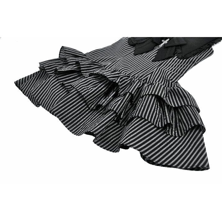 Women's Gothic Cross Bowknot Pinstripe Ruffle-Tier Dress Graduation Dress - Image 17