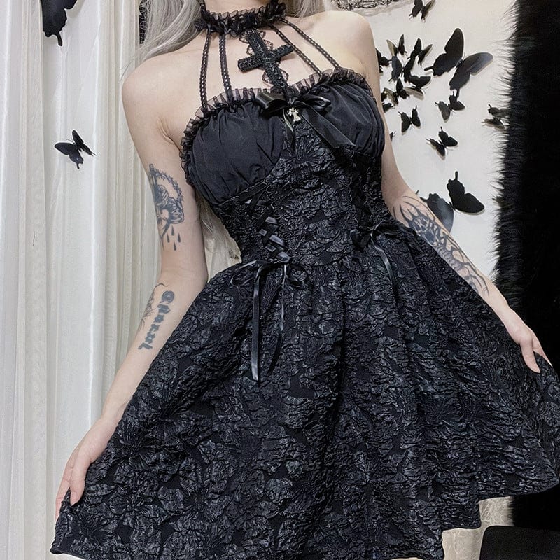 Women's Gothic Cross Bubble Halterneck Dress - Image 4