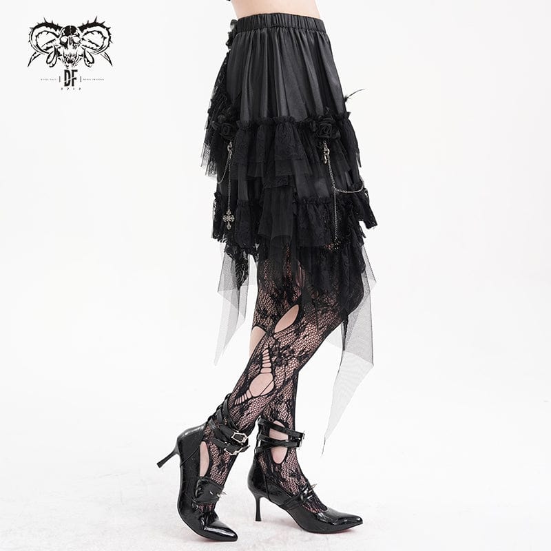 Women's Gothic Cross Chain Lace Irregular Hem Skirt - Image 2