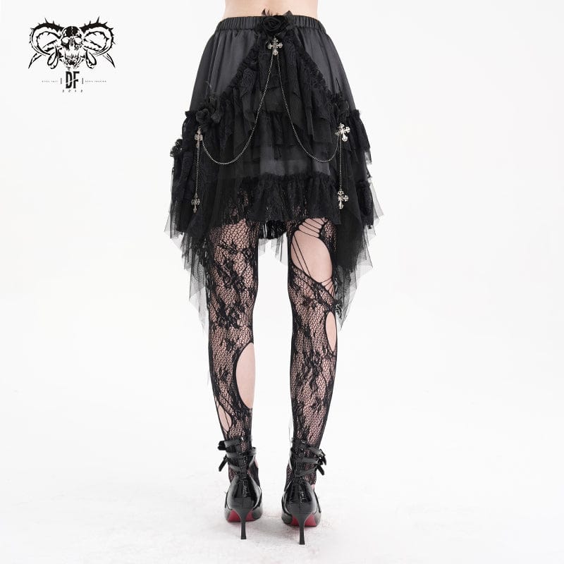 Women's Gothic Cross Chain Lace Irregular Hem Skirt - Image 3