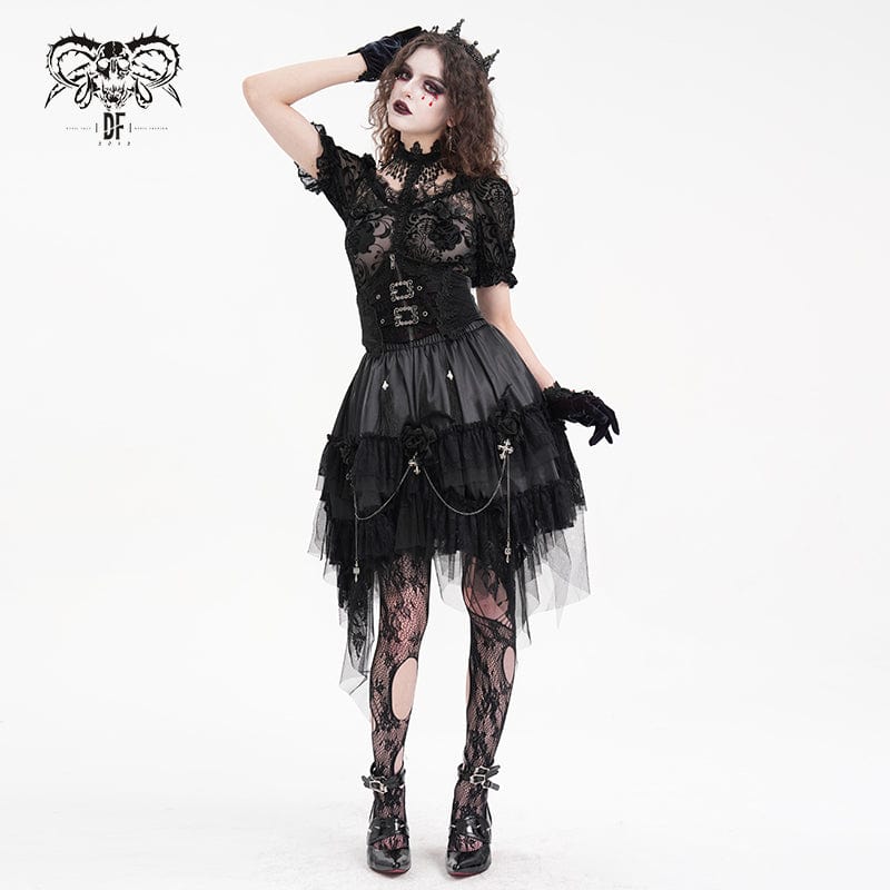 Women's Gothic Cross Chain Lace Irregular Hem Skirt - Image 4