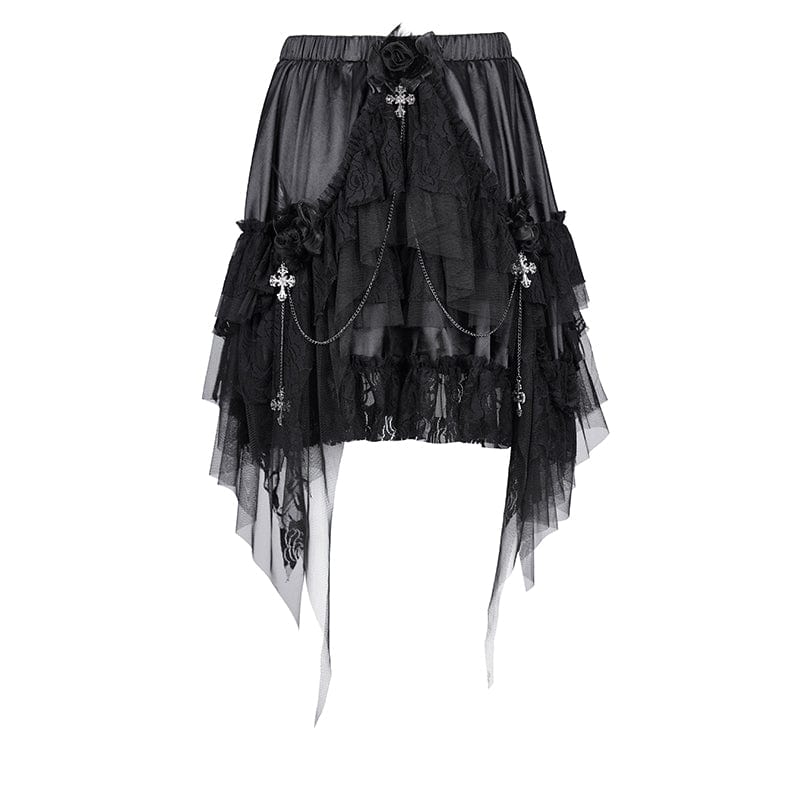 Women's Gothic Cross Chain Lace Irregular Hem Skirt - Image 9