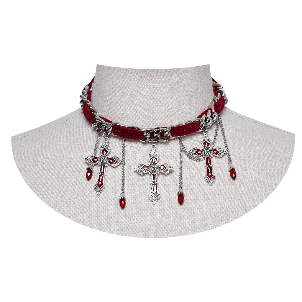 Women's Gothic Cross Choker Red - Image 3