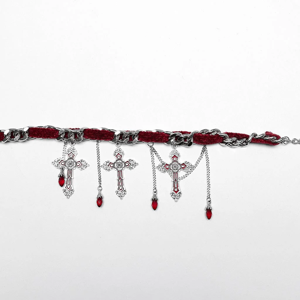 Women's Gothic Cross Choker Red - Image 4