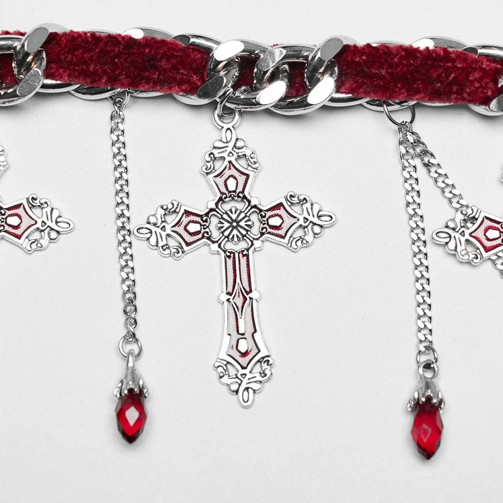 Women's Gothic Cross Choker Red - Image 5