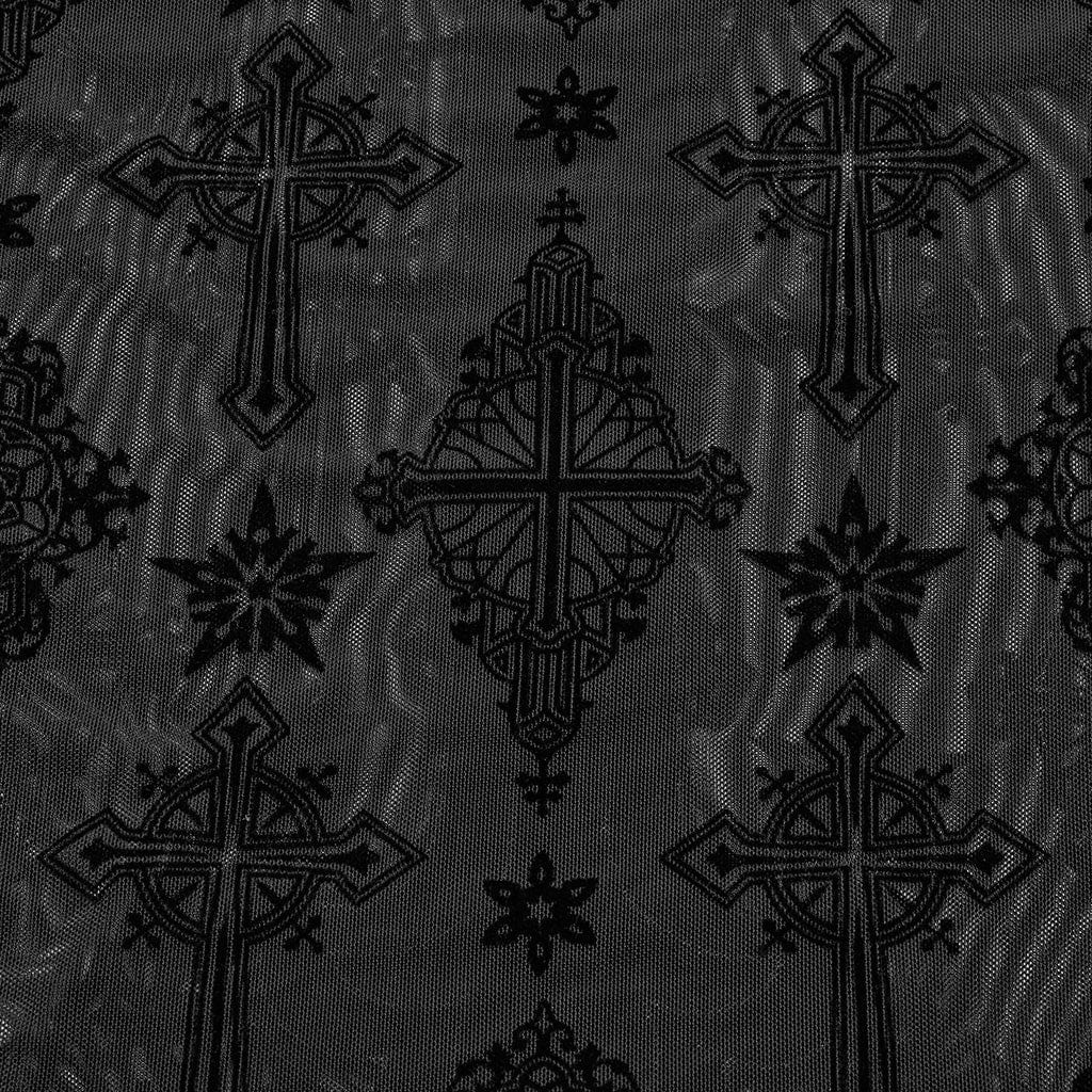 Women's Gothic Cross Flocking Mesh Sheer T-shirt - Image 11