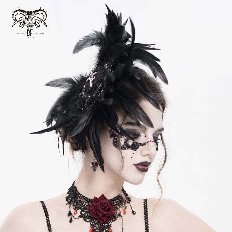 Women's Gothic Cross Floral Crochet Feather Hair Clip Brooch Badge Holder - Image 4