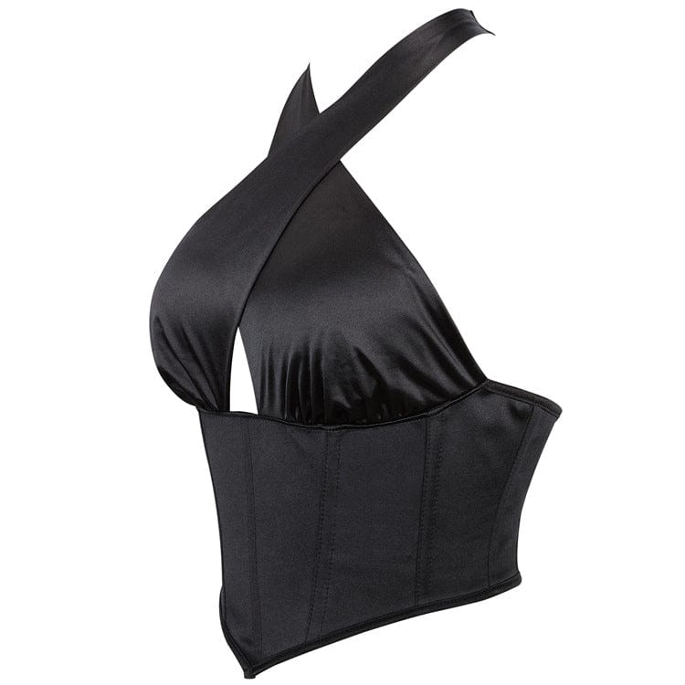 Women's Gothic Cross Halter Neck Lace-up Overbust Corset - Image 2
