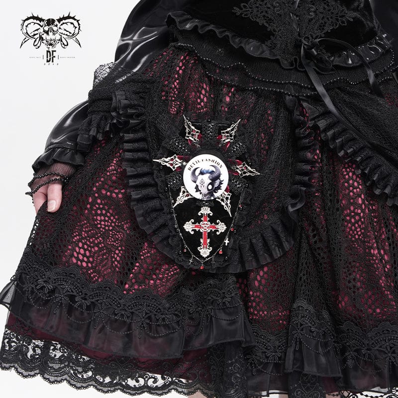Women's Gothic Cross Lace Edge Coffin-shaped Brooch Badge Holde - Image 2