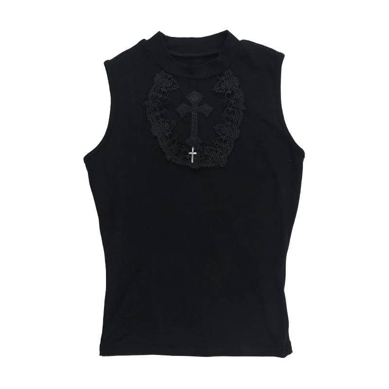 Women's Gothic Cross Mesh Splice Tank Top - Image 6