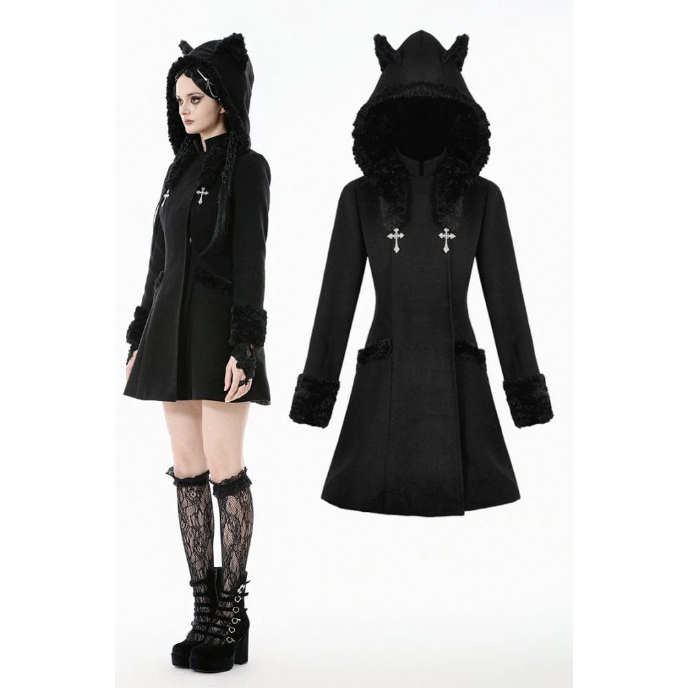 Women's Gothic Cross Plush Cat Ear Hooded Coat