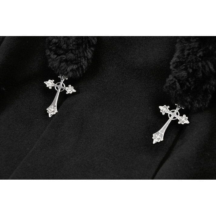 Women's Gothic Cross Plush Cat Ear Hooded Coat - Image 16