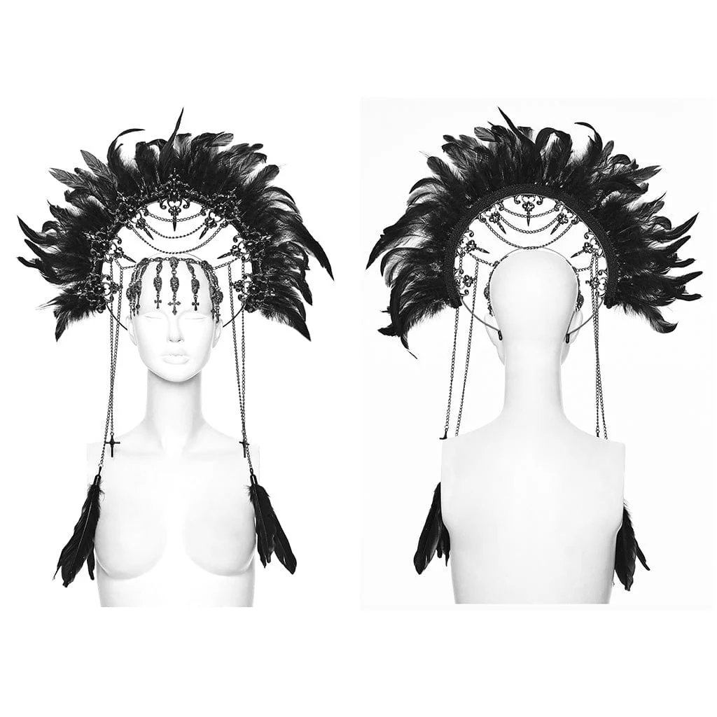 Women's Gothic Cross&Skull Chained Feather Headwear - Image 5