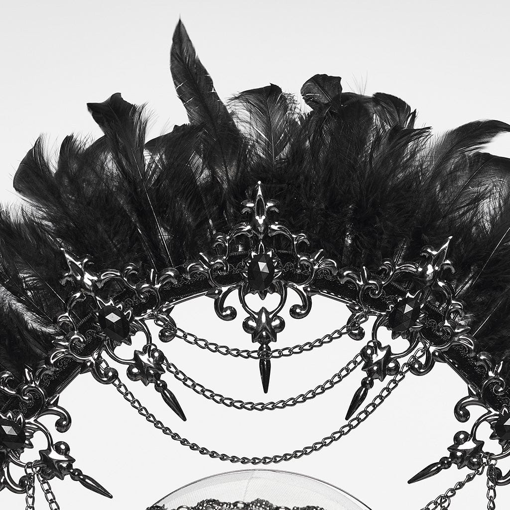 Women's Gothic Cross&Skull Chained Feather Headwear - Image 6