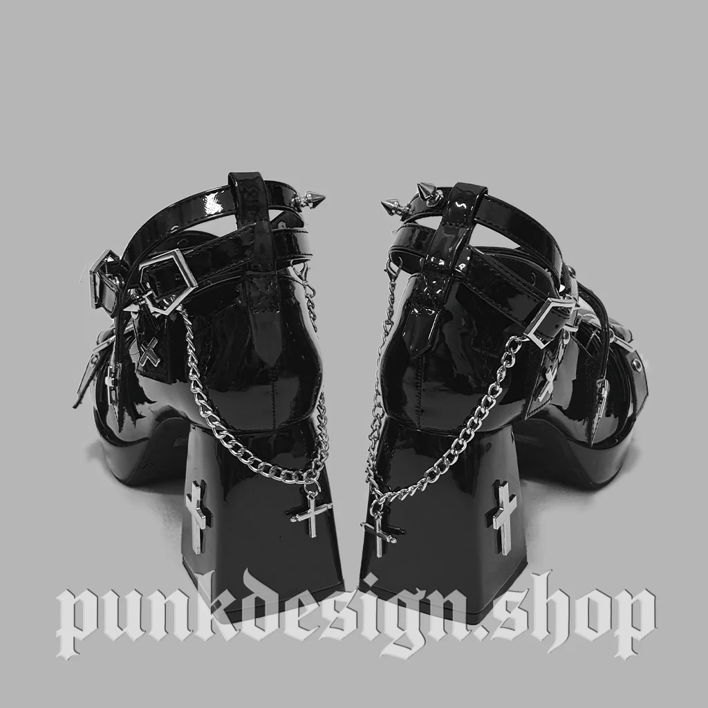 Women's Gothic Cross Studded Chained Shoes - Image 5
