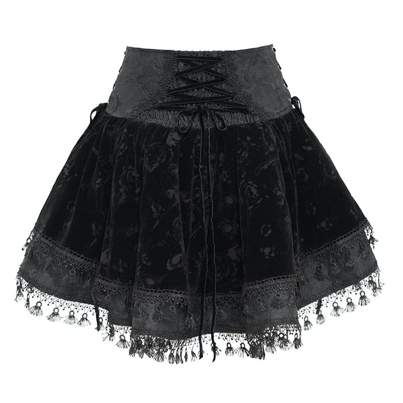 Women's Gothic Cross Tassel Velvet Skirt Black - Image 9