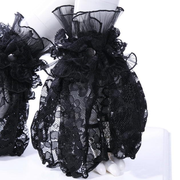 Women's Gothic Crown Half-finger Ruffled Lace Gloves Black - Image 4
