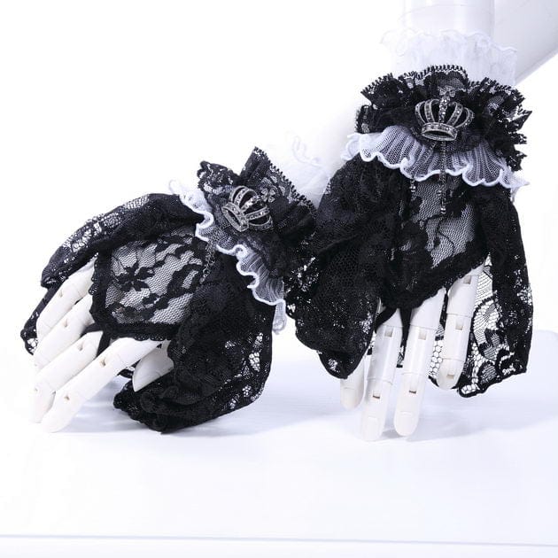 Women's Gothic Crown Half-finger Ruffled Lace Gloves White - Image 2