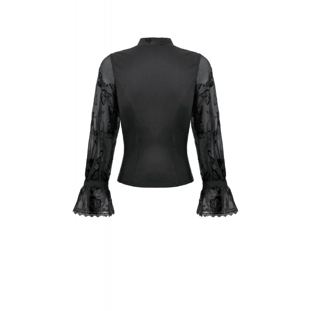 Women's Gothic Cut-out Butterfly Mesh Sleeves Shirt - Image 13