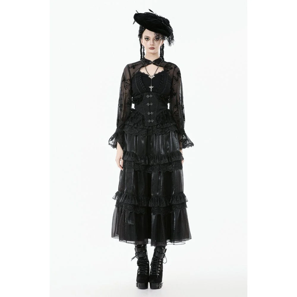 Women's Gothic Cut-out Butterfly Mesh Sleeves Shirt - Image 5