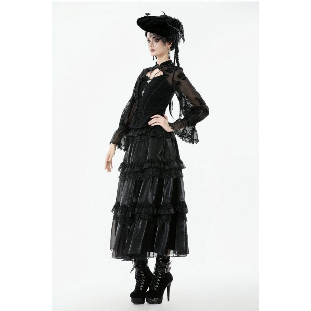 Women's Gothic Cut-out Butterfly Mesh Sleeves Shirt - Image 9