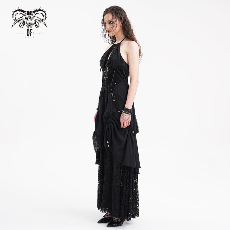 Women's Gothic Cut-out Lace Strap Maxi Dress - Image 4