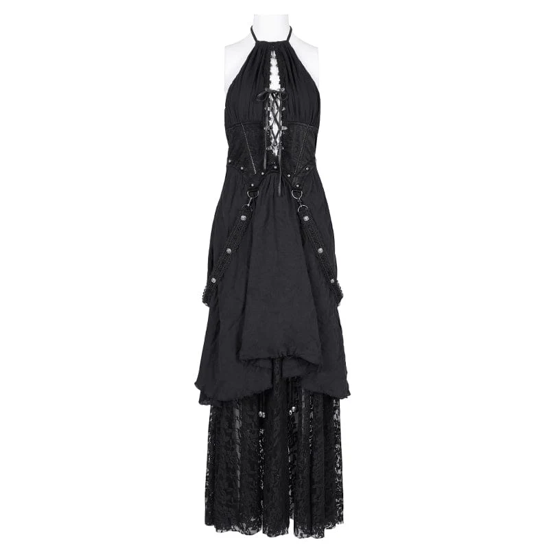 Women's Gothic Cut-out Lace Strap Maxi Dress - Image 7