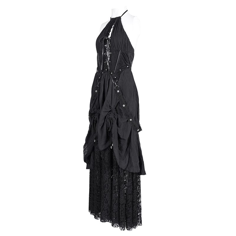 Women's Gothic Cut-out Lace Strap Maxi Dress - Image 9