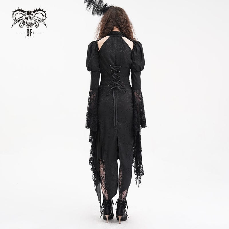 Women's Gothic Cut-out Lace-up Lace Irregular Hem Dress - Image 4