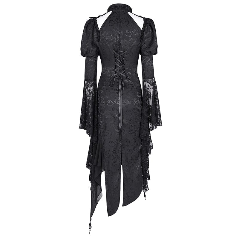 Women's Gothic Cut-out Lace-up Lace Irregular Hem Dress - Image 7